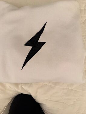 White hoodie sweatshirt with Black Lightning Bolt (Bruce Bolt)